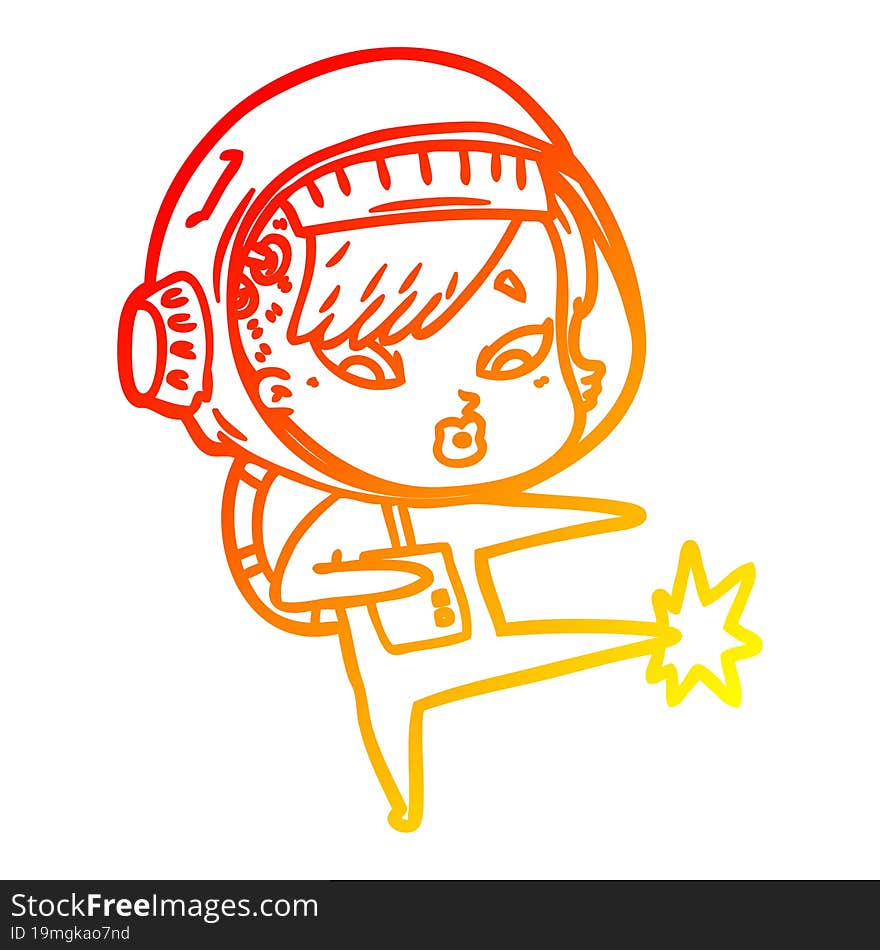 warm gradient line drawing of a cartoon astronaut woman