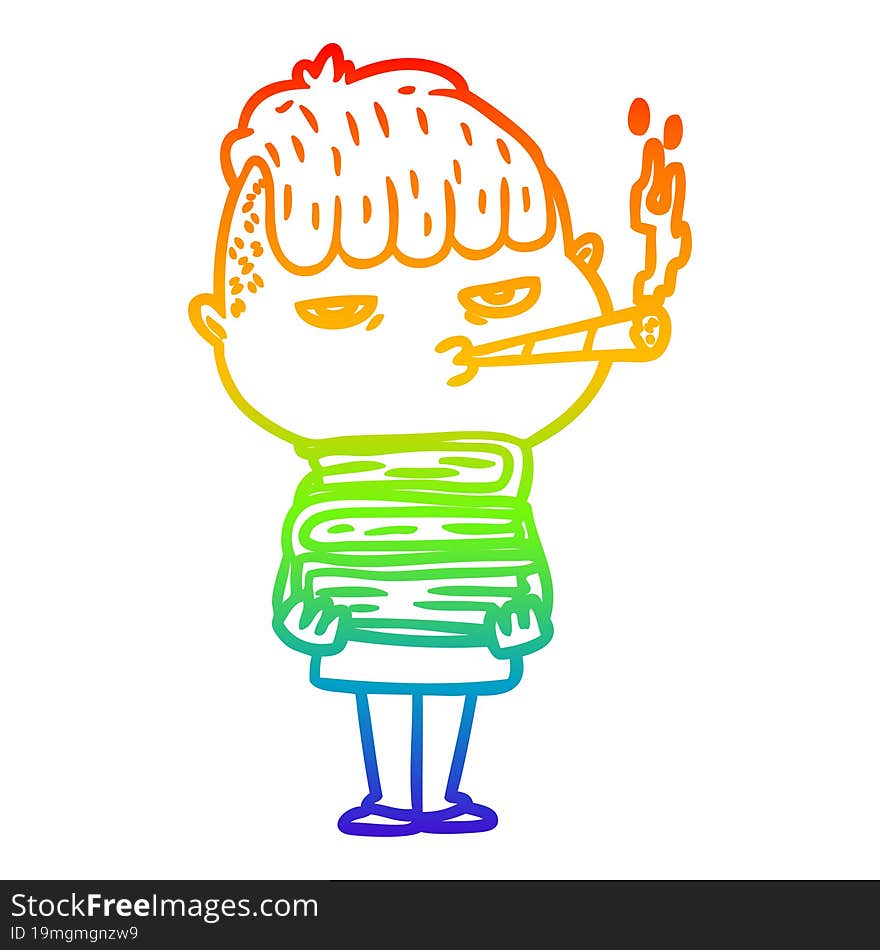 rainbow gradient line drawing cartoon man smoking