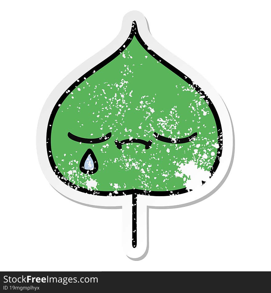 Distressed Sticker Of A Cute Cartoon Expressional Leaf