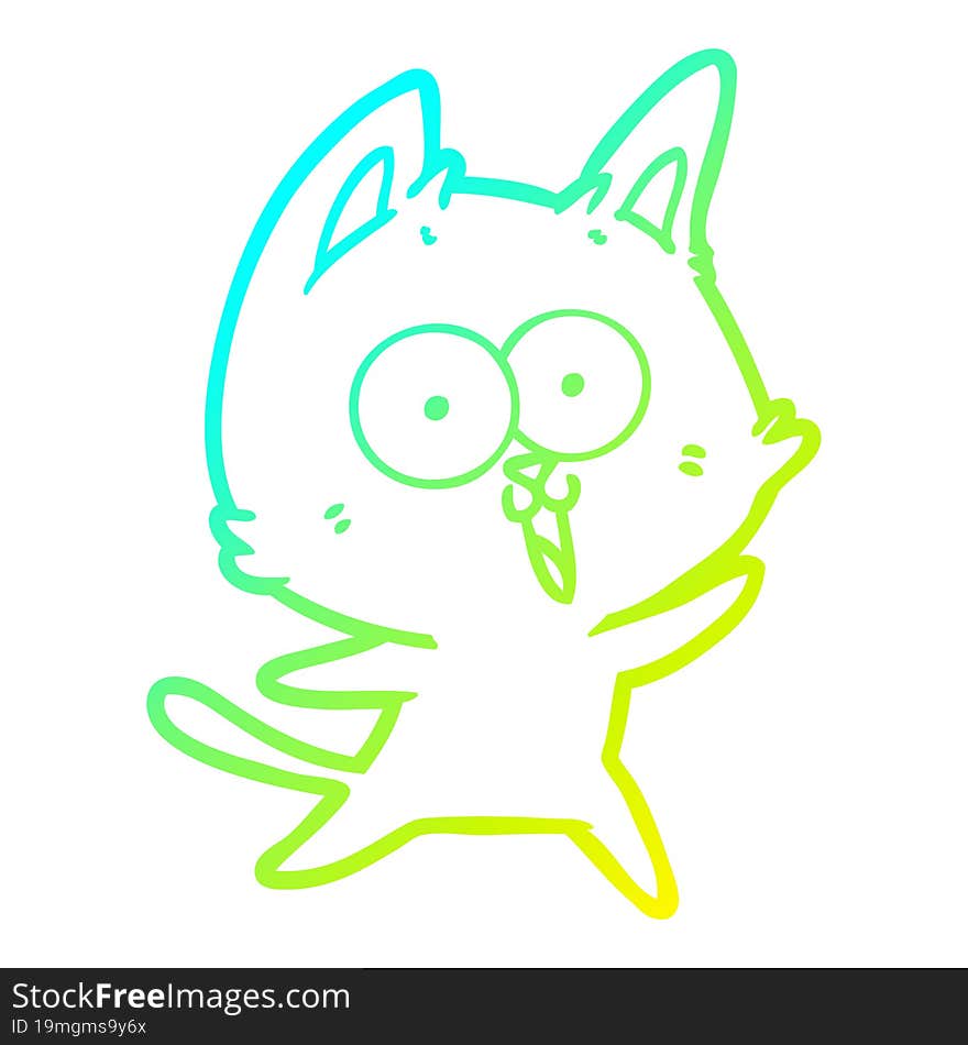 cold gradient line drawing of a funny cartoon cat