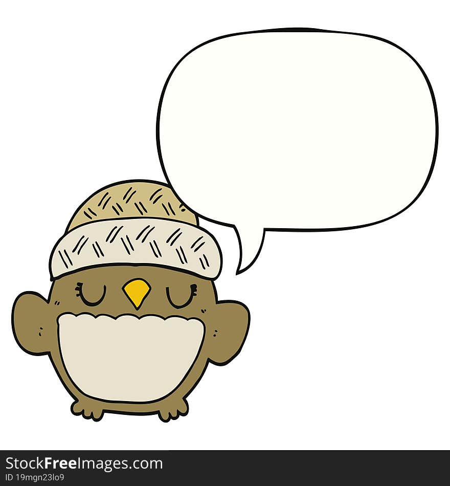 cute cartoon owl in hat and speech bubble