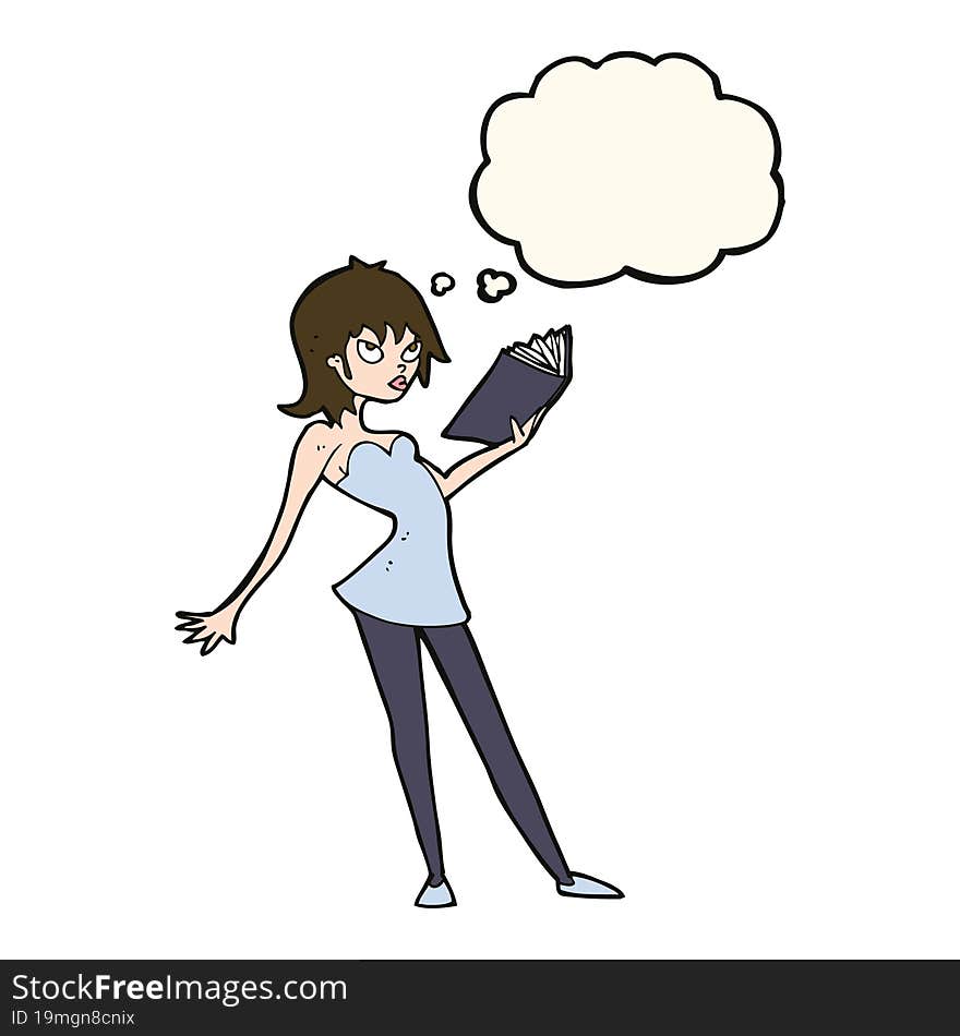 Cartoon Woman Reading Book With Thought Bubble