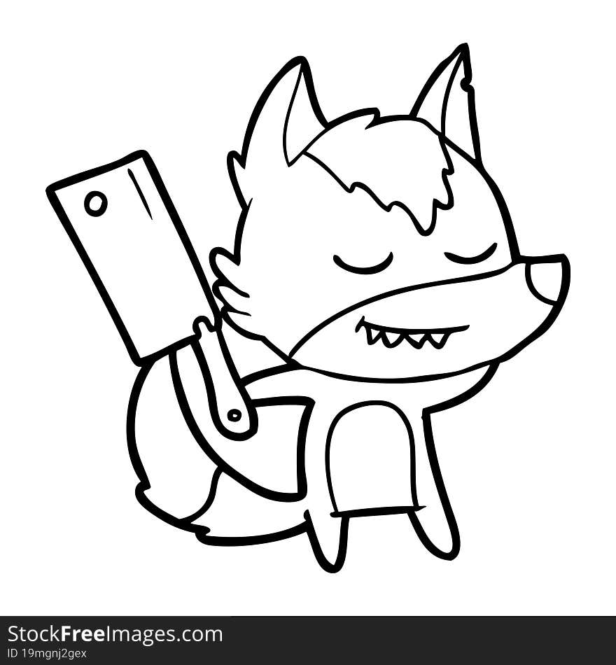 friendly cartoon wolf with meat cleaver. friendly cartoon wolf with meat cleaver