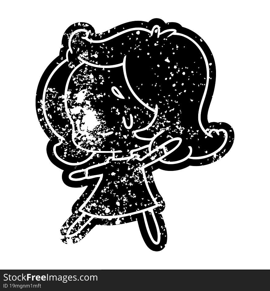 grunge distressed icon of a cute kawaii girl. grunge distressed icon of a cute kawaii girl