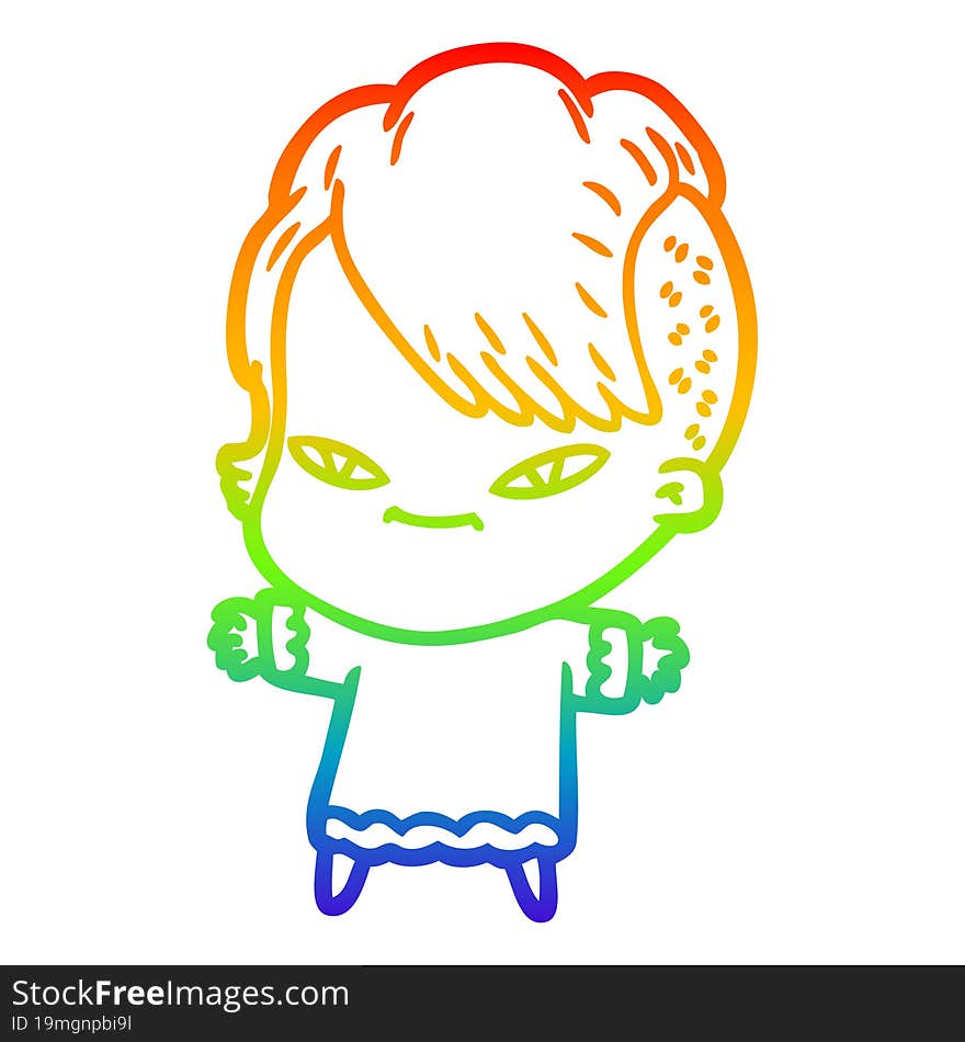 rainbow gradient line drawing cute cartoon girl with hipster haircut