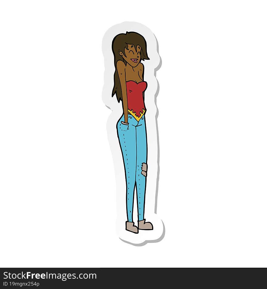 Sticker Of A Cartoon Pretty Woman Shrugging Shoulders