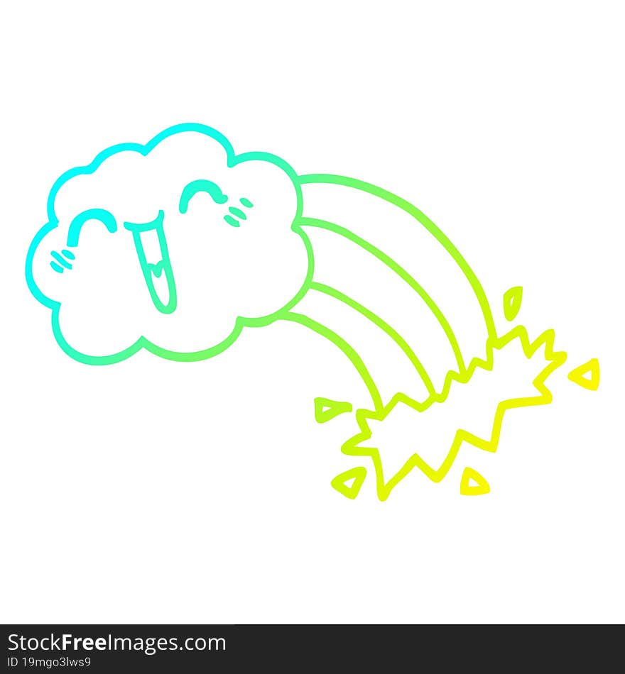 cold gradient line drawing cartoon happy cloud and rainbow