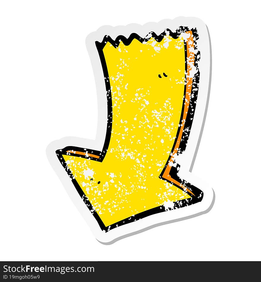 distressed sticker of a cartoon pointing arrow