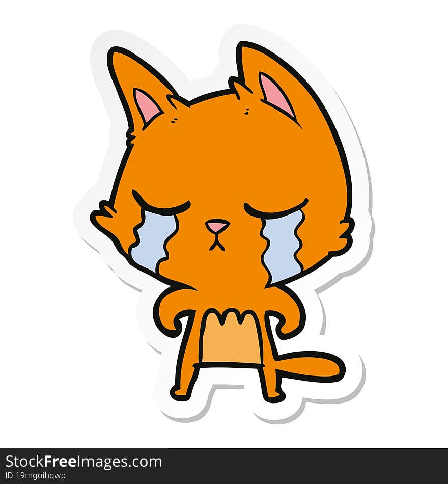 sticker of a crying cartoon cat