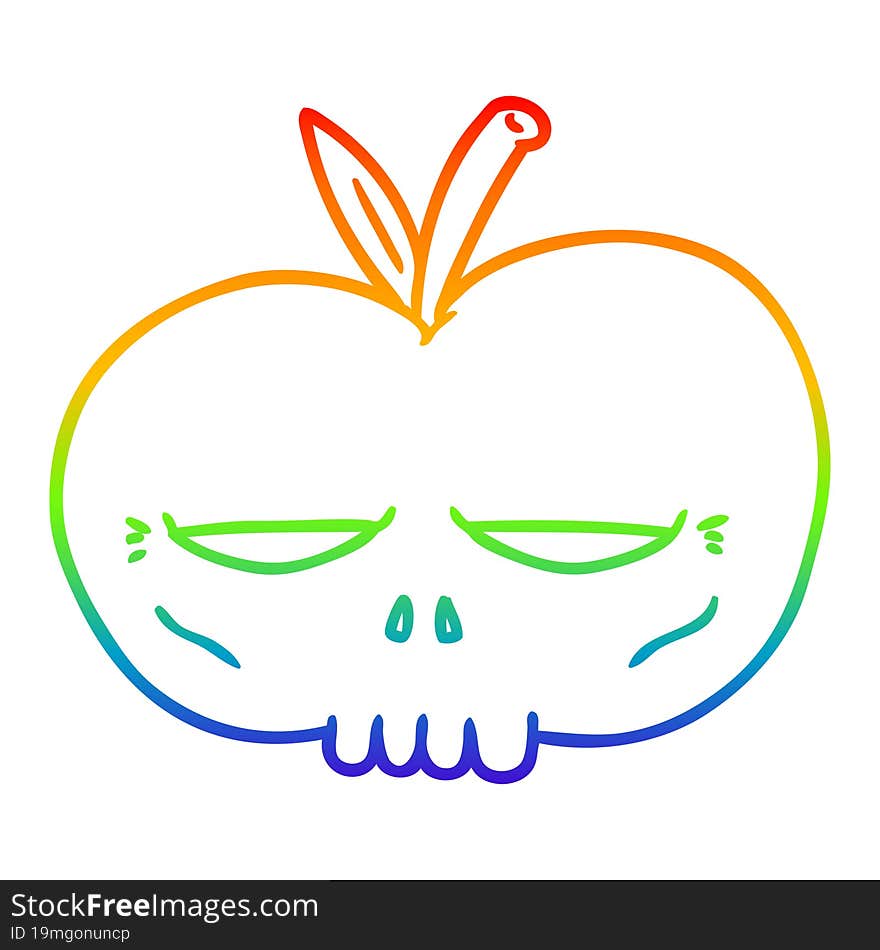 rainbow gradient line drawing cartoon spooky skull apple