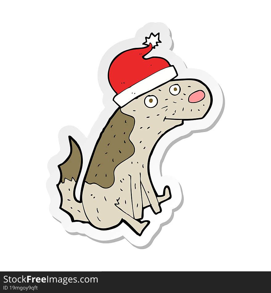 sticker of a cartoon dog in christmas hat