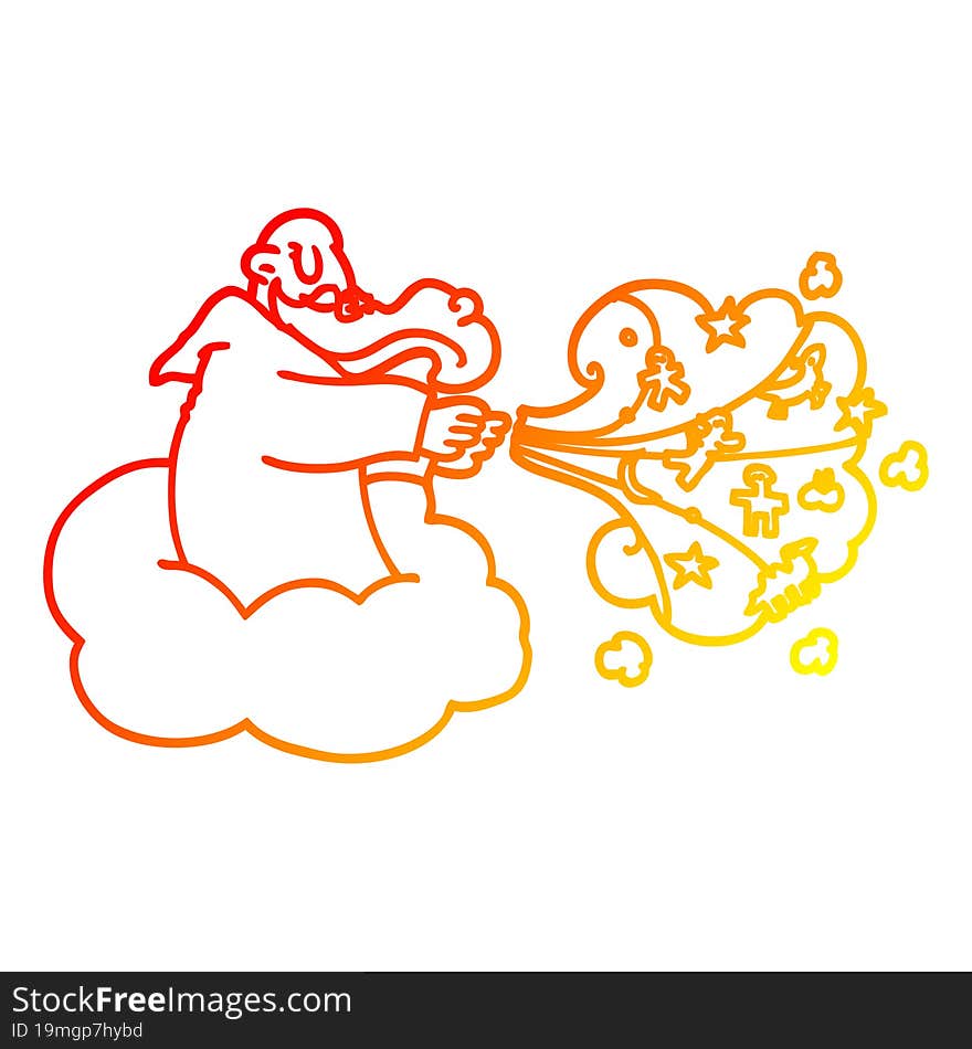 warm gradient line drawing of a cartoon god on cloud