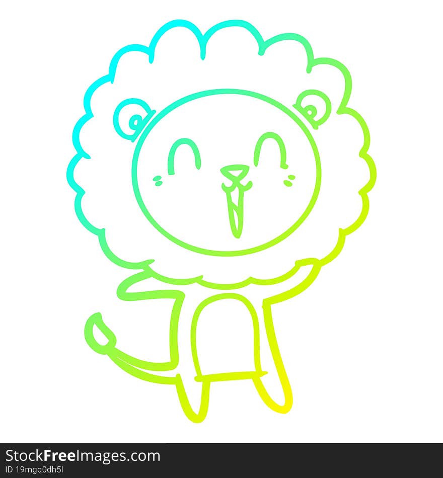 cold gradient line drawing of a laughing lion cartoon