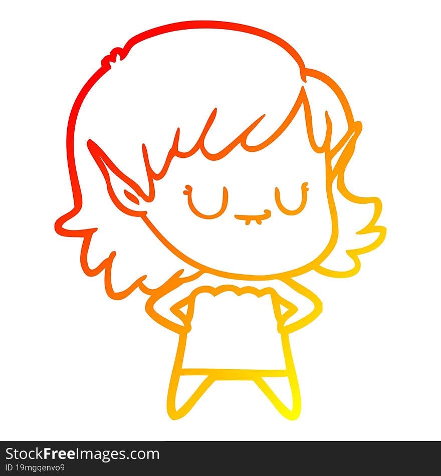 warm gradient line drawing happy cartoon elf girl