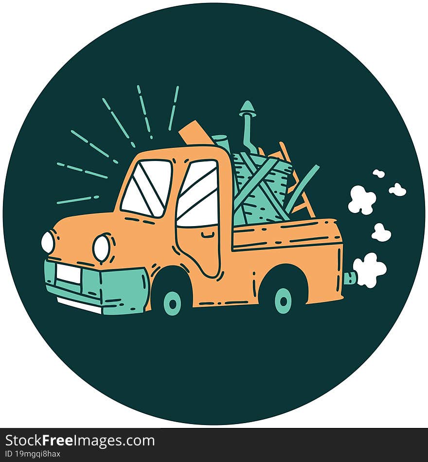 Icon Of Tattoo Style Truck Carrying Junk