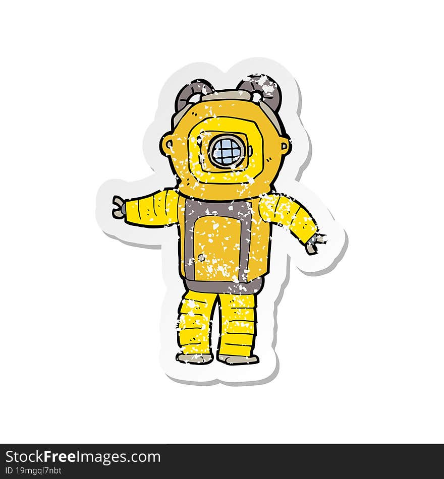 Retro Distressed Sticker Of A Cartoon Deep Sea Diver