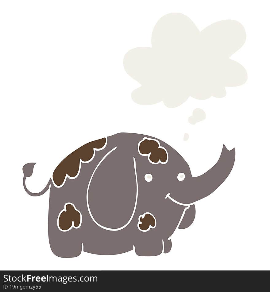 cartoon elephant and thought bubble in retro style