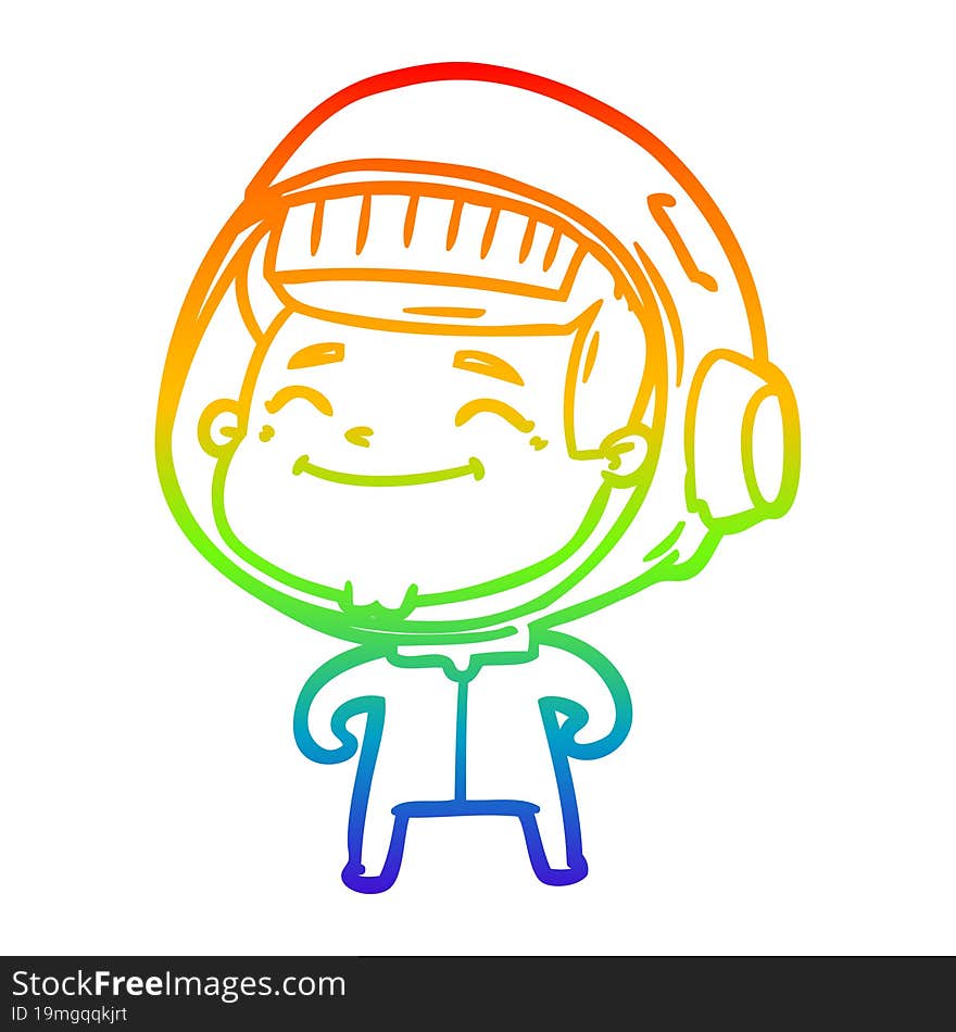 rainbow gradient line drawing of a happy cartoon astronaut