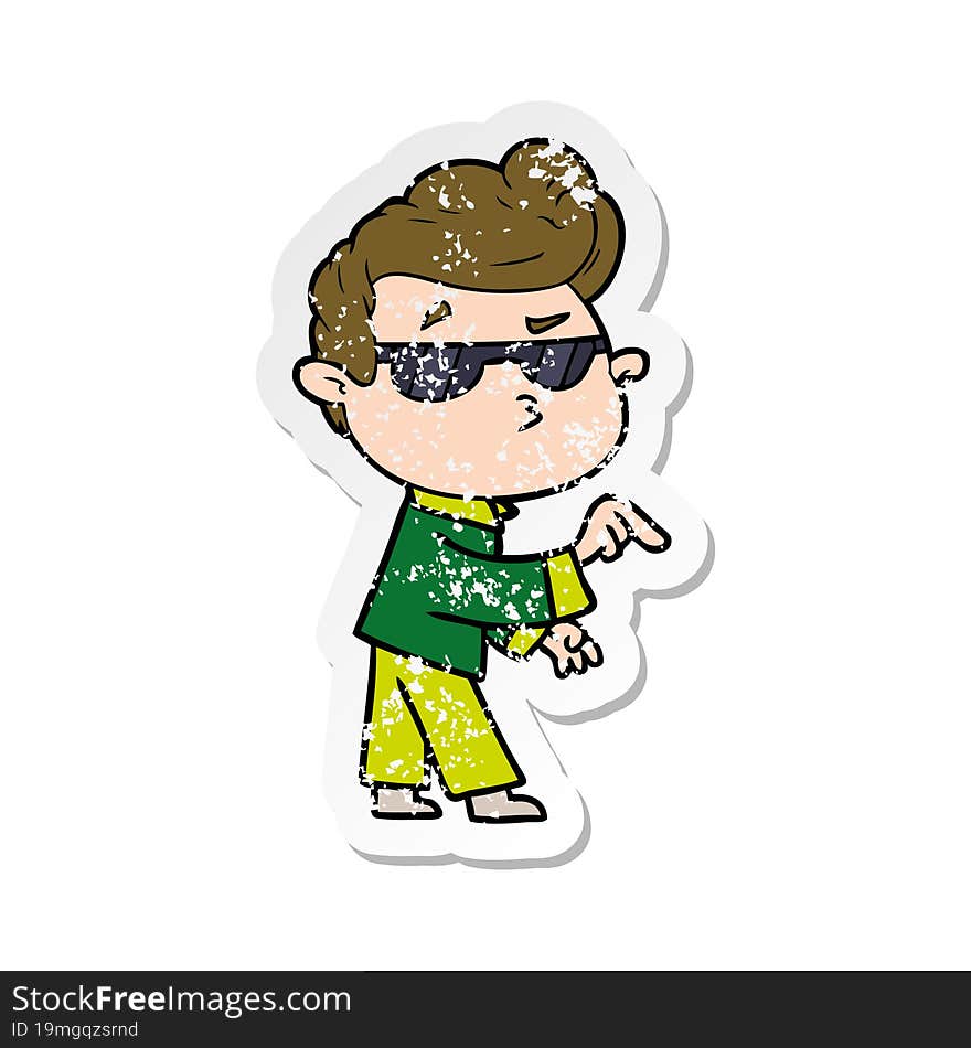 distressed sticker of a cartoon cool guy