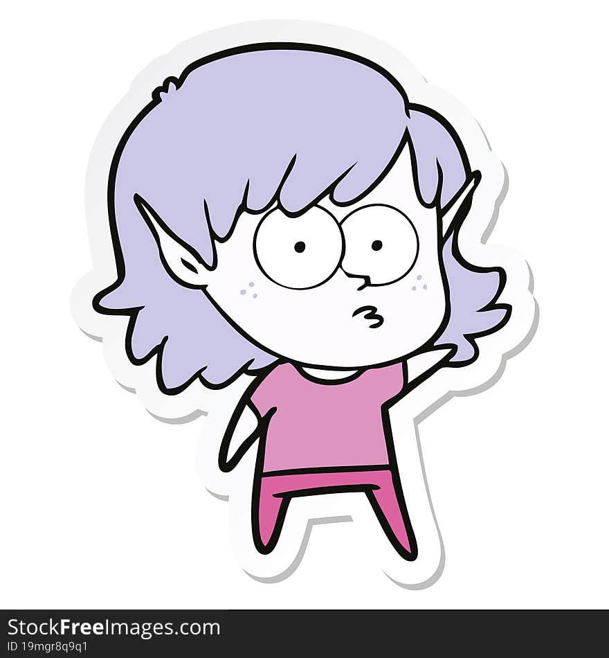 sticker of a cartoon elf girl staring