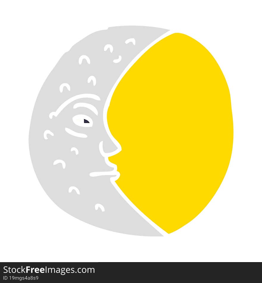 cartoon doodle crescent moon with face