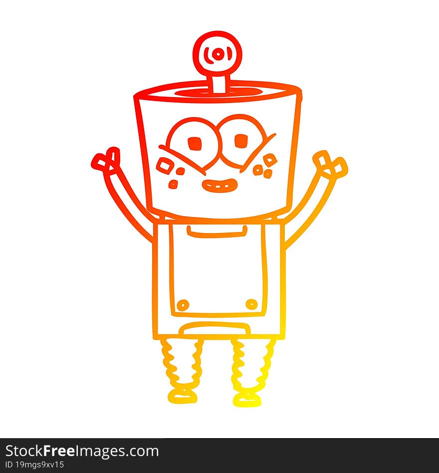 warm gradient line drawing of a happy cartoon robot waving hello