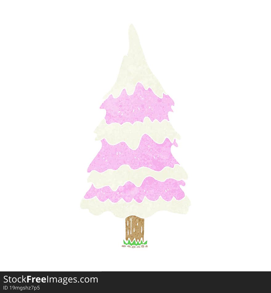 cartoon snowy pink tree