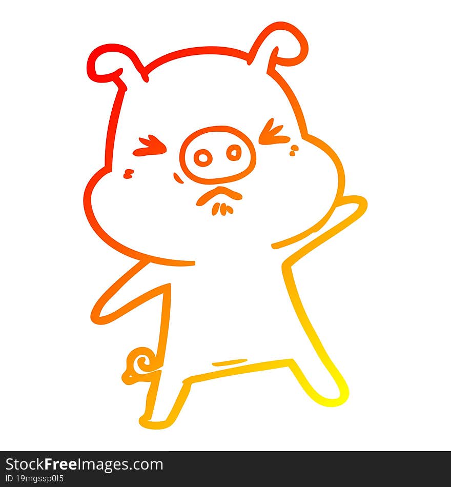 warm gradient line drawing cartoon angry pig