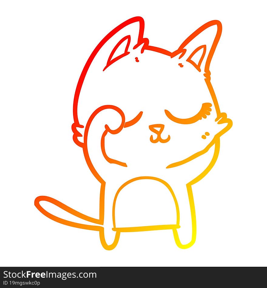 warm gradient line drawing of a calm cartoon cat