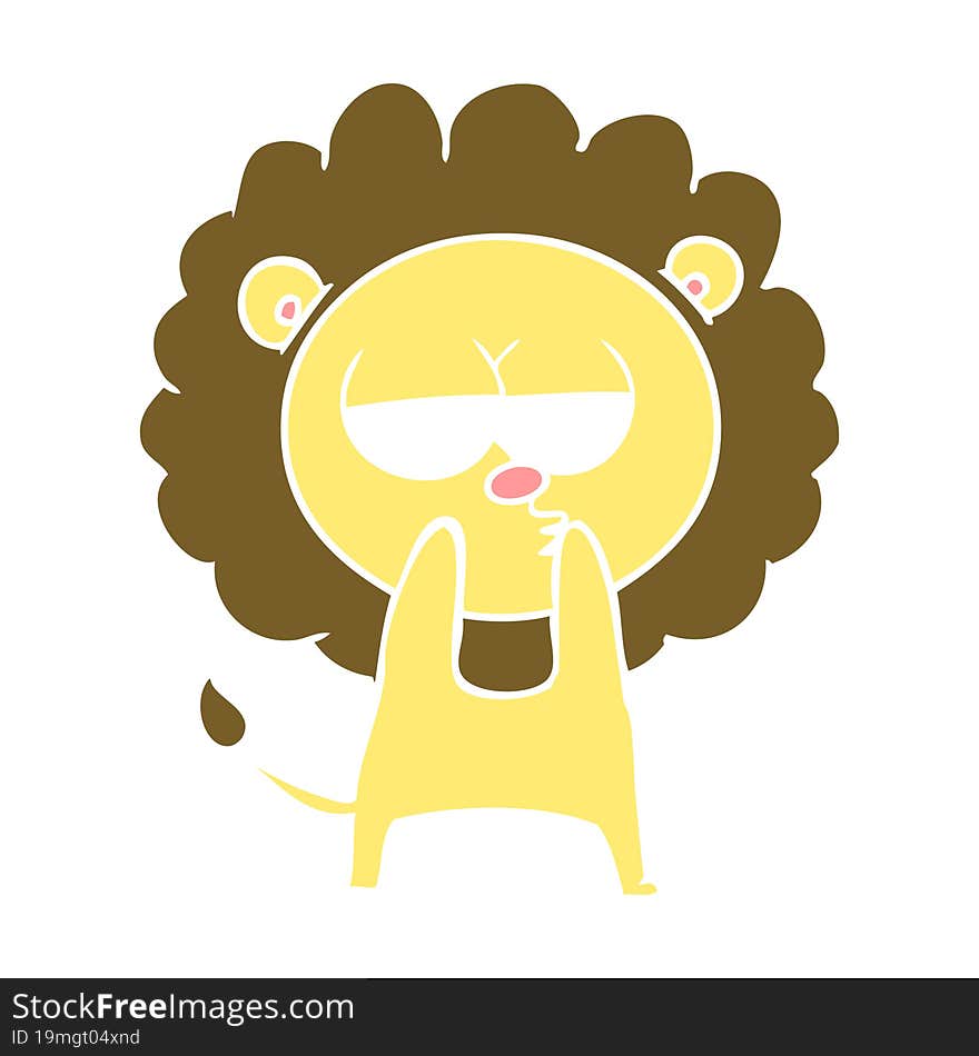 flat color style cartoon tired lion