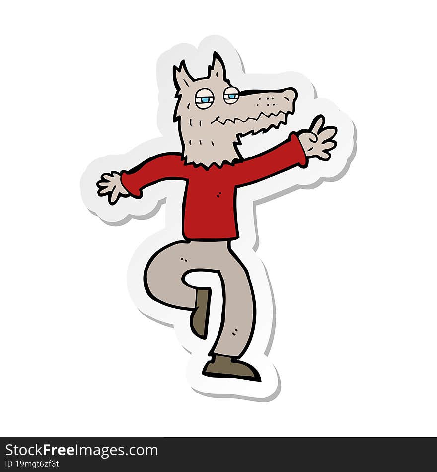 sticker of a cartoon happy wolf man