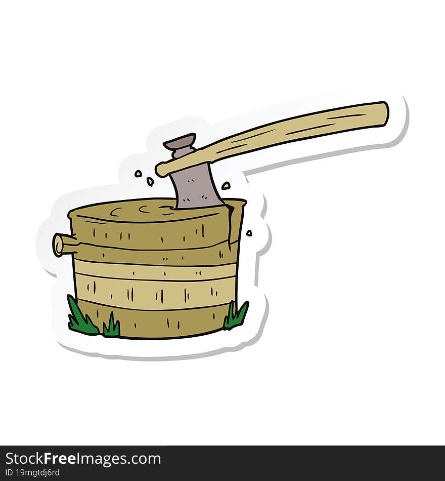 sticker of a cartoon tree stump with axe