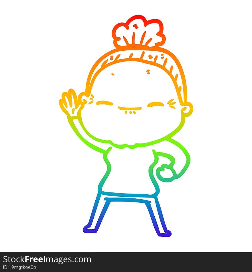 rainbow gradient line drawing cartoon peaceful old woman