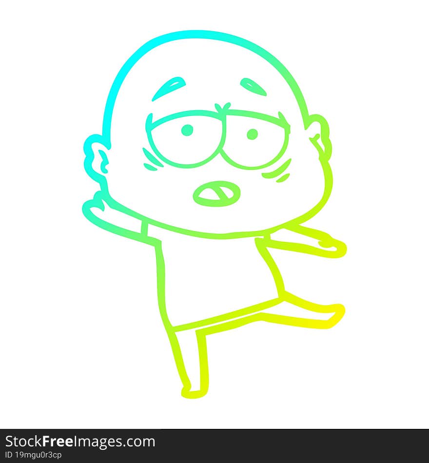 cold gradient line drawing cartoon tired bald man