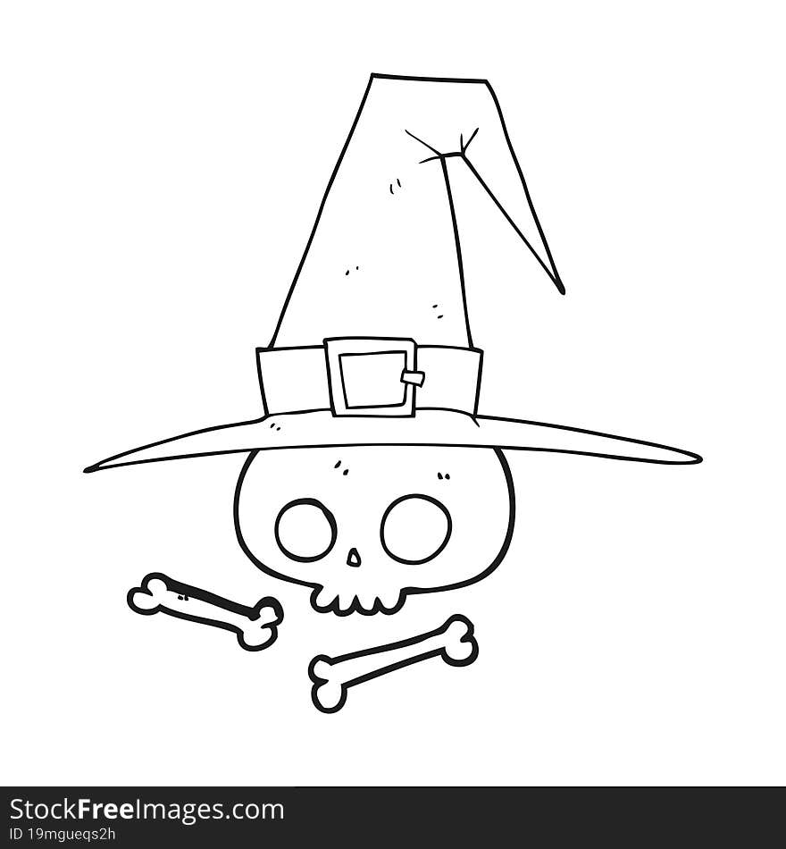 Black And White Cartoon Witch Hat With Skull