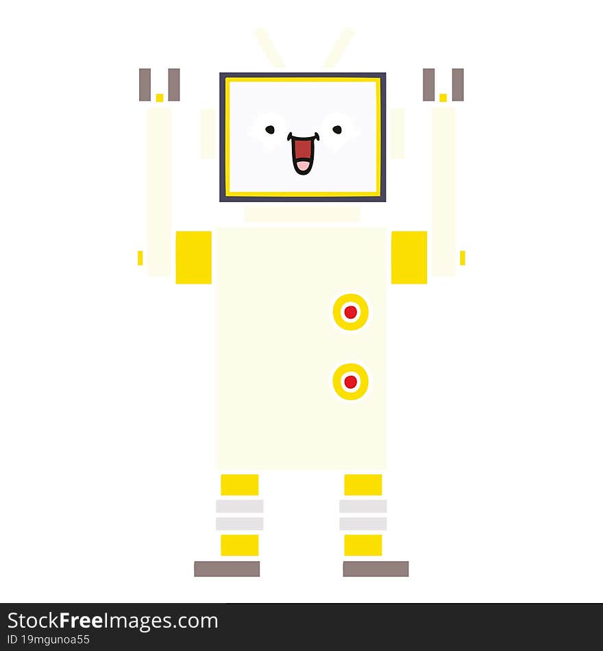 flat color retro cartoon of a happy robot