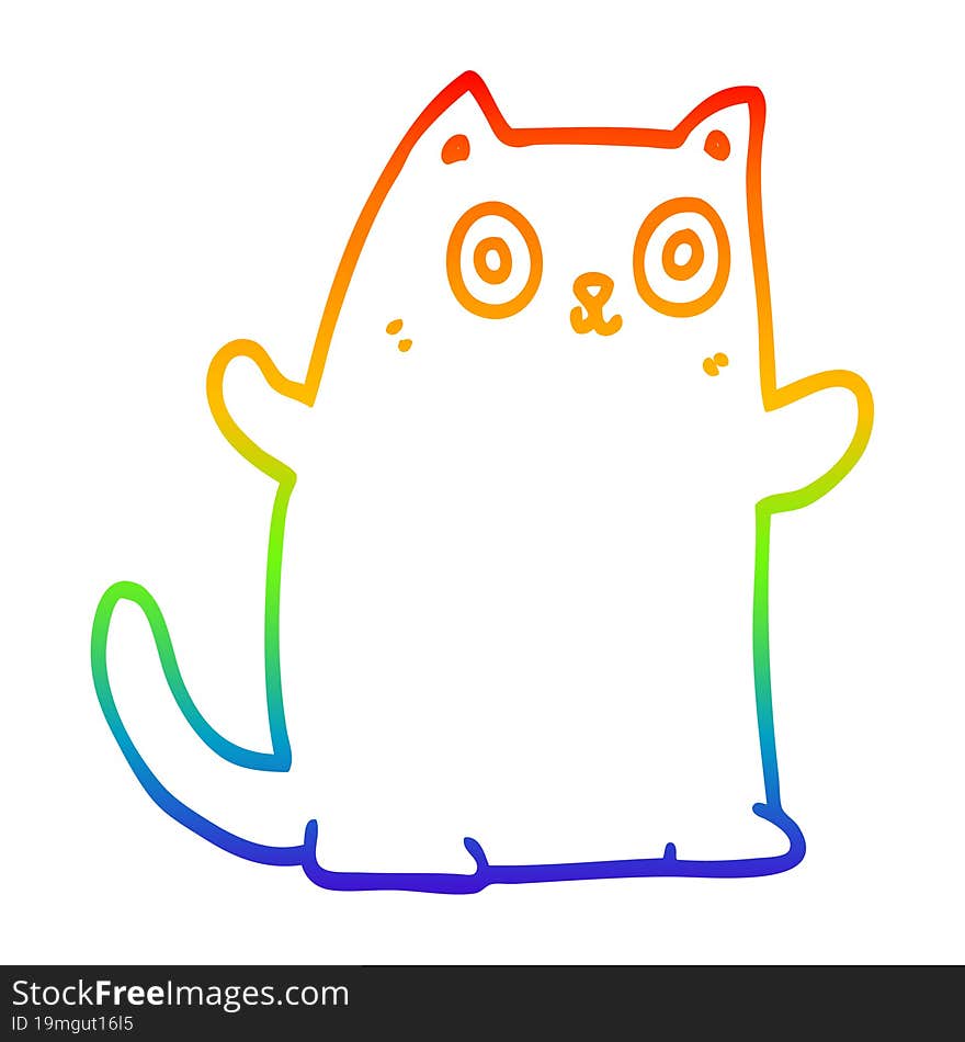 Rainbow Gradient Line Drawing Cartoon Cat