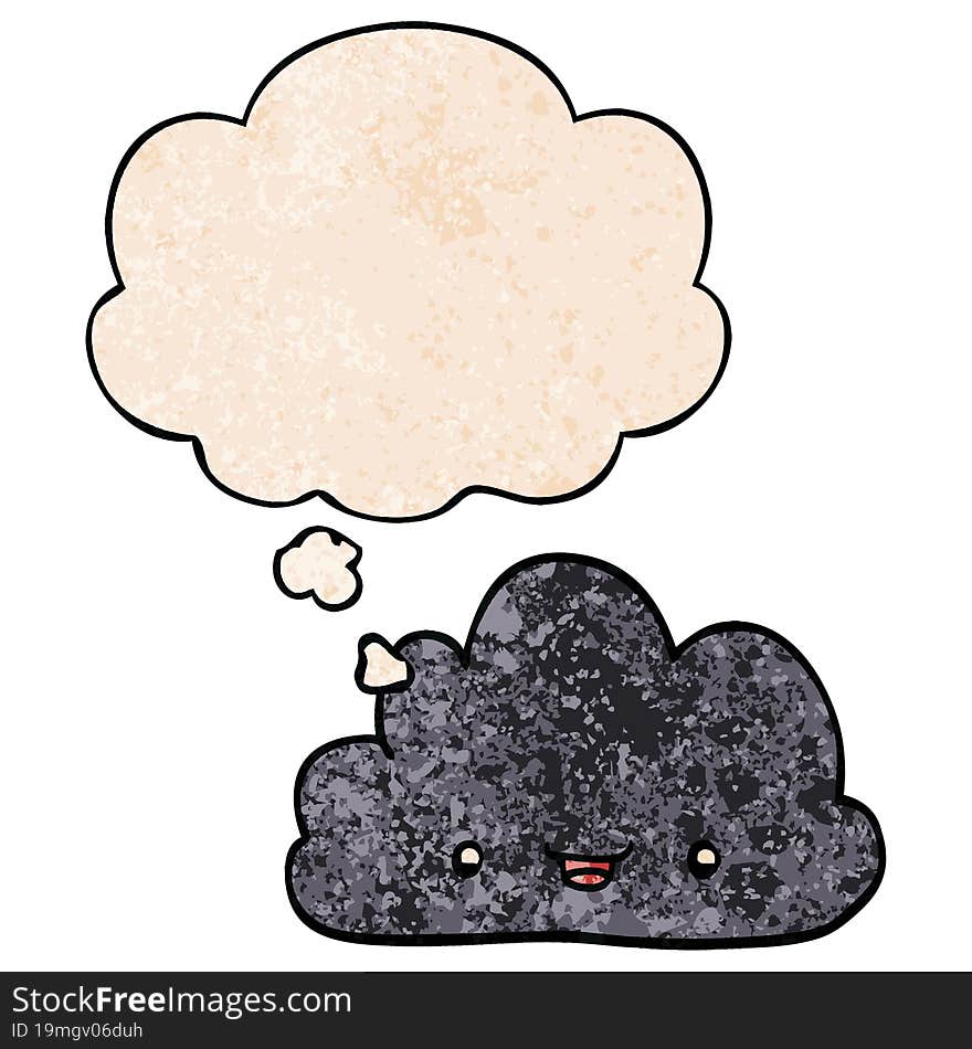 happy cartoon cloud and thought bubble in grunge texture pattern style