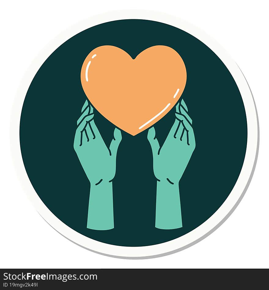 tattoo style sticker of a hands reaching for a heart