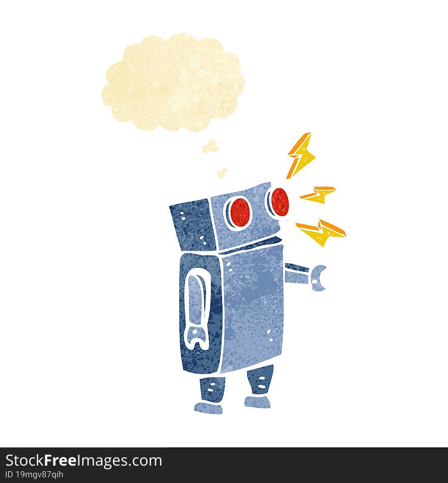 cartoon robot with thought bubble