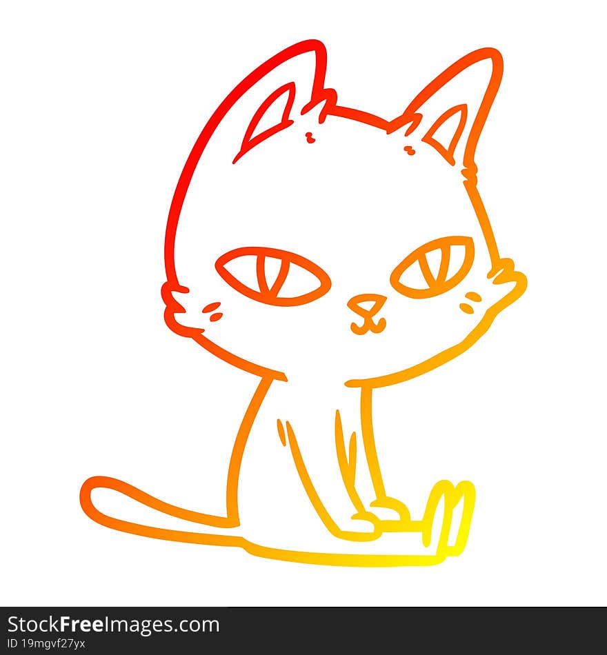 warm gradient line drawing cartoon cat sitting