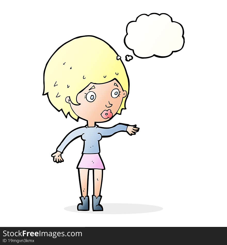 Cartoon Concerned Woman Reaching Out With Thought Bubble