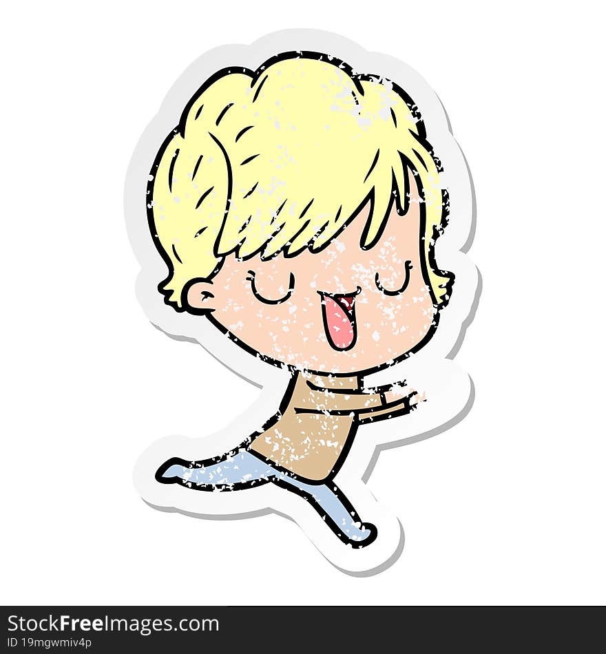 distressed sticker of a cartoon woman talking