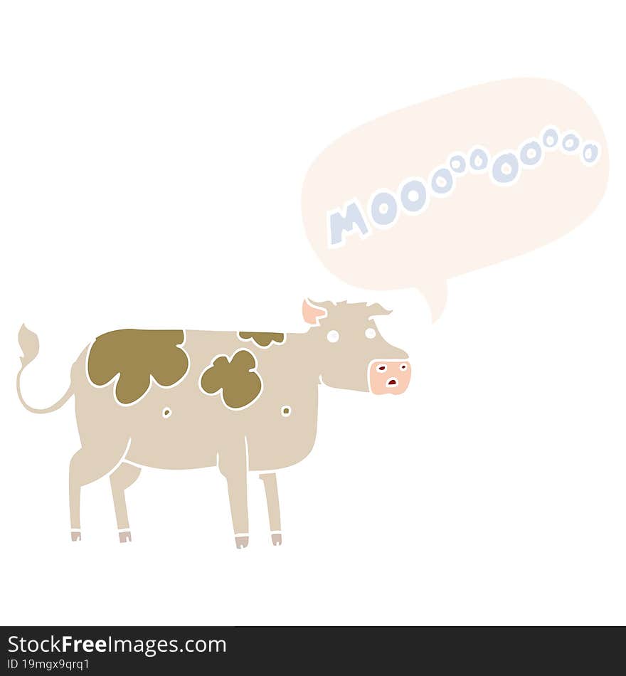 Cartoon Cow And Speech Bubble In Retro Style