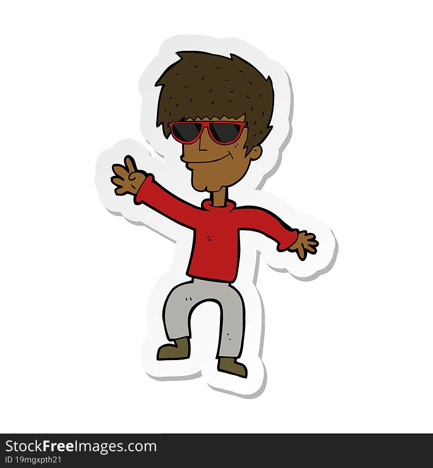 sticker of a cartoon waving cool guy