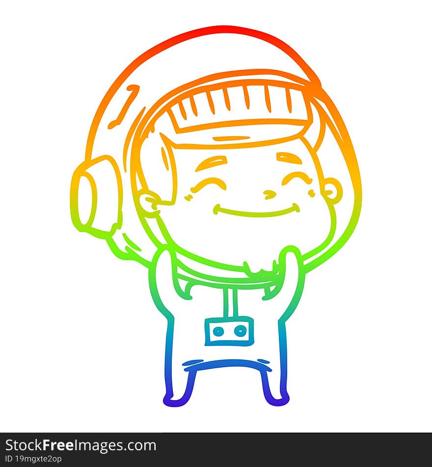 rainbow gradient line drawing of a happy cartoon astronaut