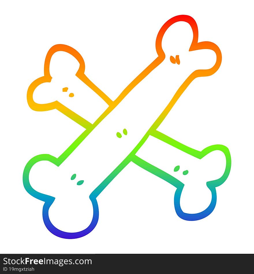 rainbow gradient line drawing of a cartoon crossed bones