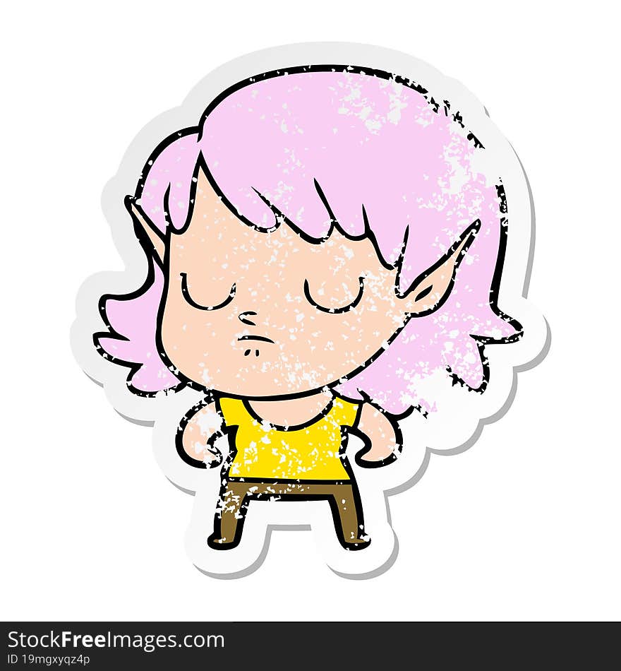 distressed sticker of a cartoon elf girl