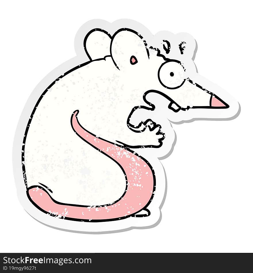 distressed sticker of a cartoon frightened mouse