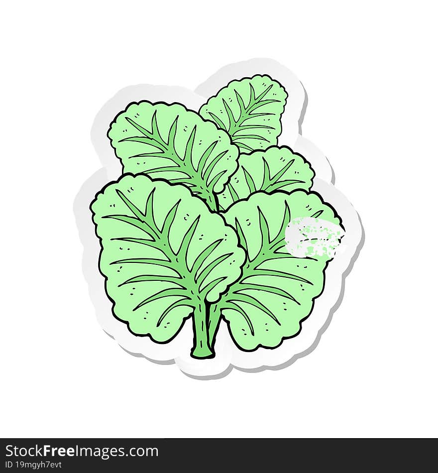 Retro Distressed Sticker Of A Cartoon Cabbage Leaves